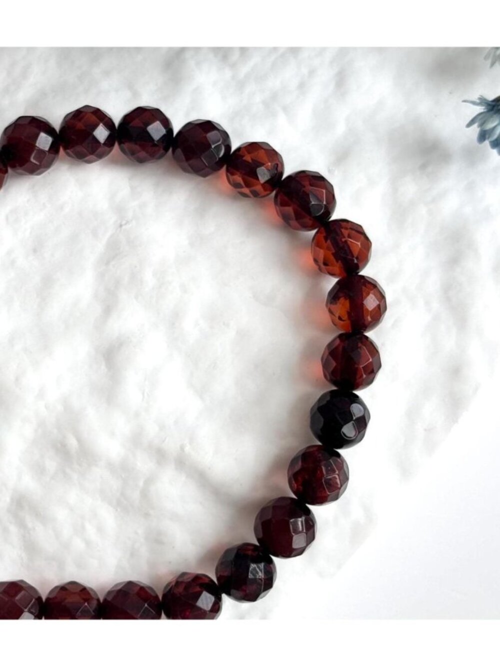 Round Faceted Round Cherry Amber Stone Vintage Beaded Art Deco Necklace - 17"